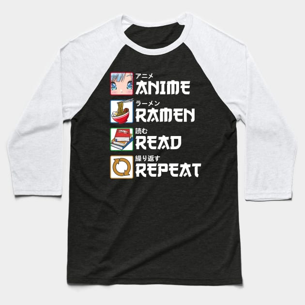 Anime Ramen Read Repeat Japanese Manga Book Reader Gift Baseball T-Shirt by Alex21